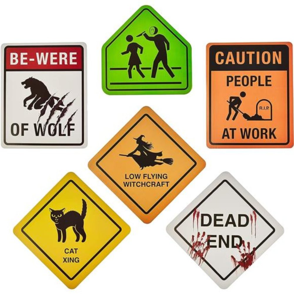 Set of 6 Halloween Signs | Weatherproof Signs | Road Sign Set